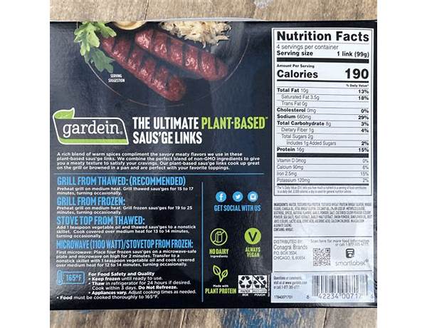 Gardein plant based saus’ge links food facts