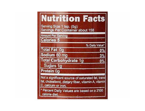 Garlic chili pepper, sriracha sauce nutrition facts