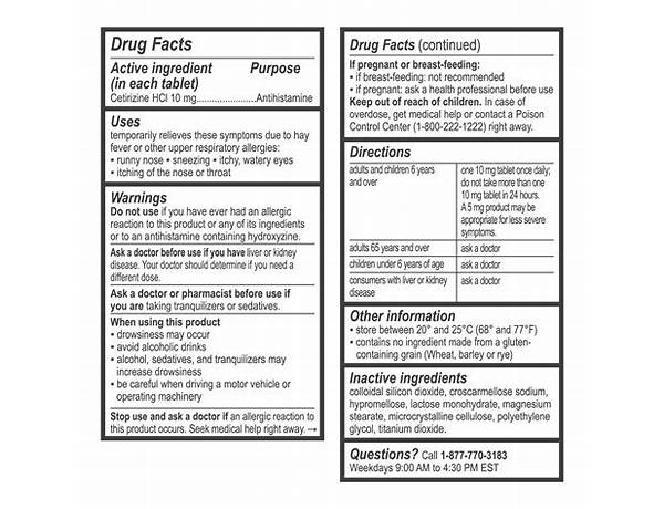 Generic zyrtec nutrition facts