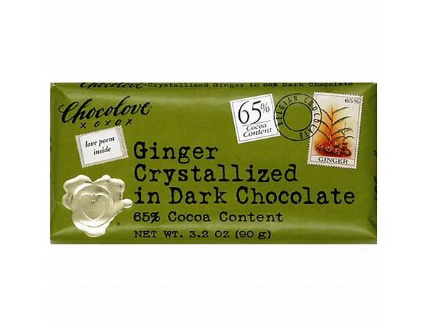 Ginger crystallized in dark chocolate ingredients