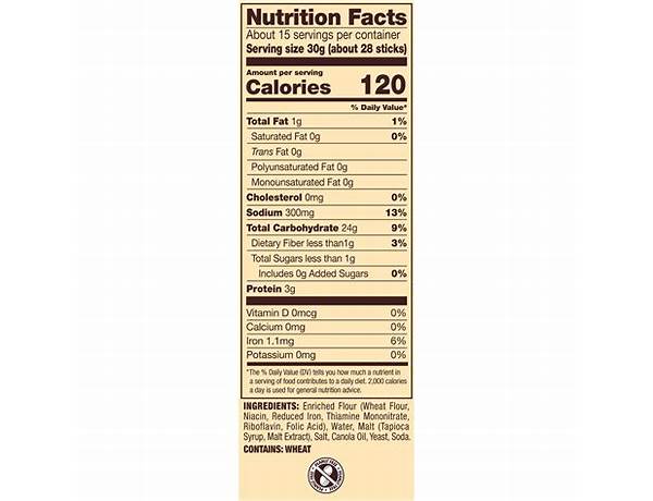 Gluten free all natural pretzel sticks oz nutrition facts