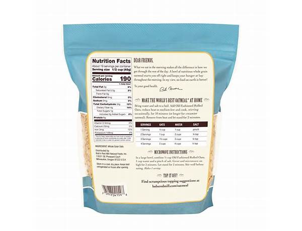 Gluten free old fashioned rolled oats nutrition facts