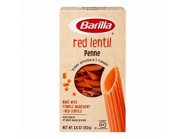 Gluten free red lentil penne pasta food facts