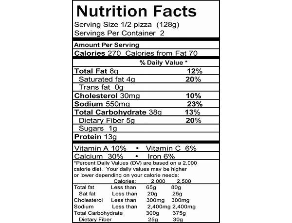 Gluten free traditional crust cheese pizza nutrition facts