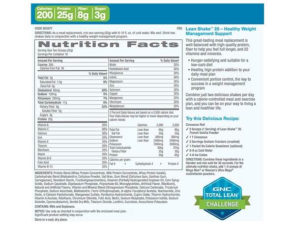 Gnc total lean shake ingredients