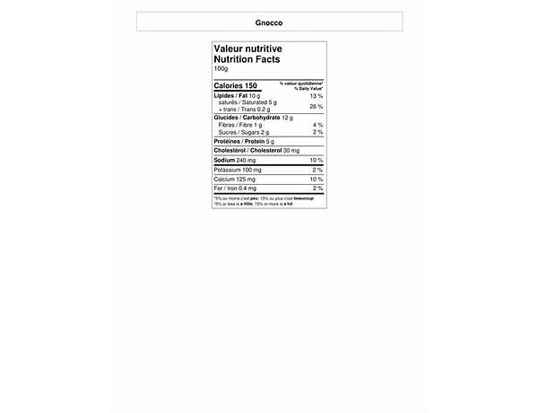 Gnocco sardo aux fromages nutrition facts