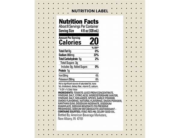 Gourmet bloody mary mix nutrition facts