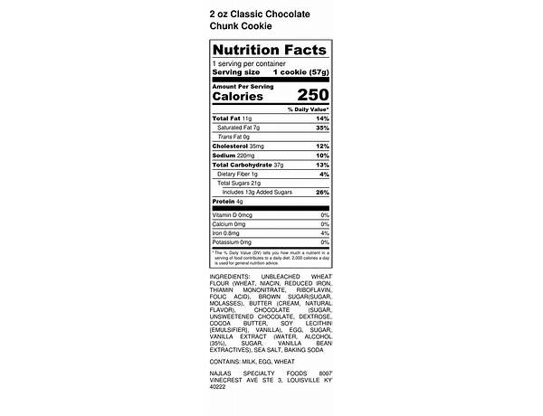Gourmet chocolate chunk cookies nutrition facts