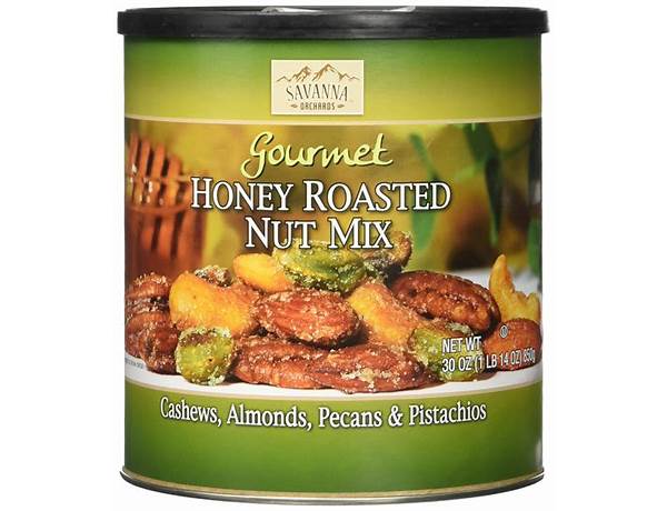 Gourmet honey roasted nut mix cashews food facts