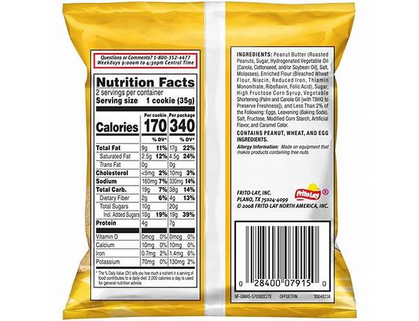 Grandmas peanut butter cookie nutrition facts