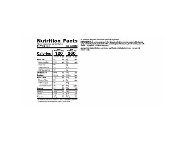 Granola peanut butter whole grain clusters nutrition facts