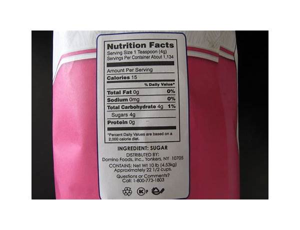 Granulated white pure cane sugar nutrition facts