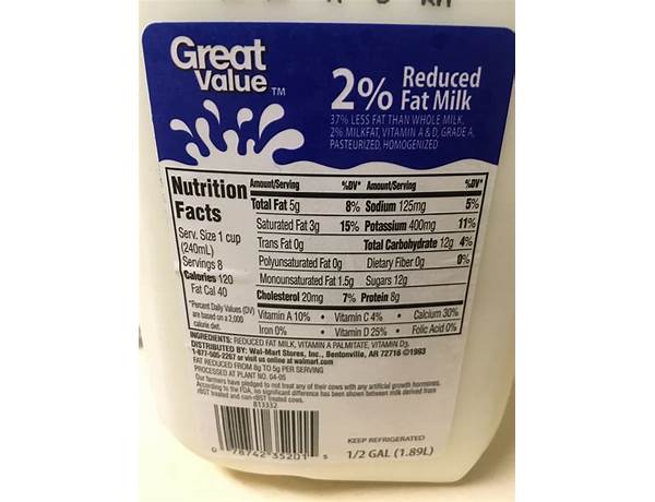 Great value, 2% reduced fat milk food facts