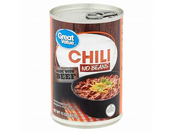 Great value, chili no beans food facts