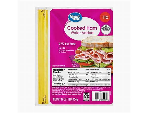 Great value- cooked ham food facts