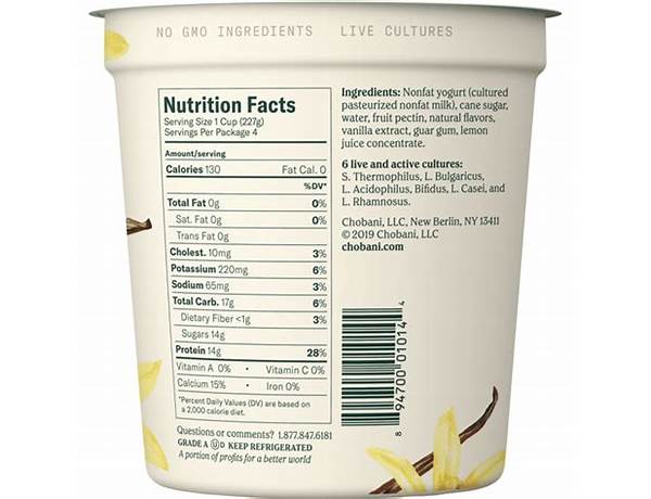 Greek nonfat yogurt vanilla food facts