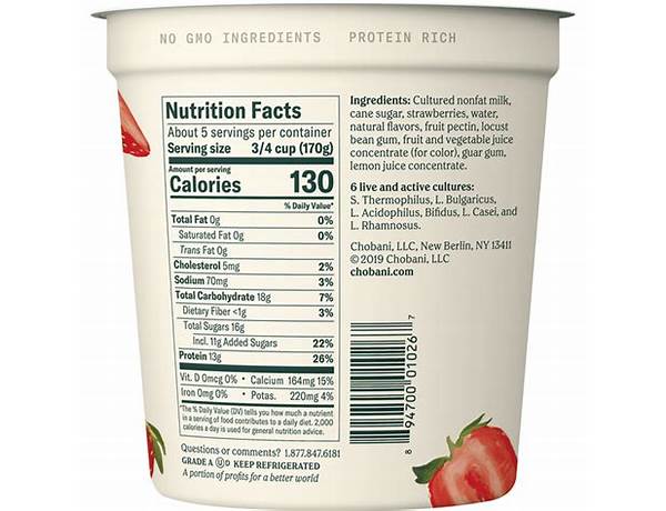 Greek yogurt drink strawberry food facts