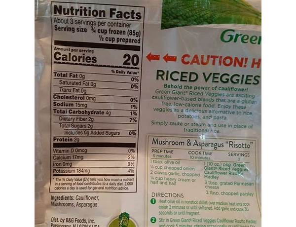 Green riced vegetable s nutrition facts