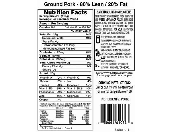 Ground pork nutrition facts
