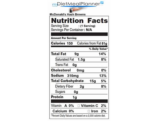 Hash browns nutrition facts