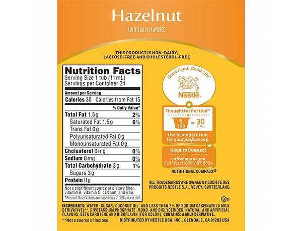 Hazelnut coffee creamer food facts