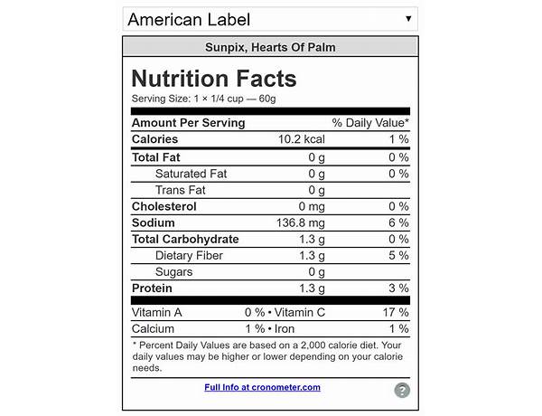 Hearts nutrition facts