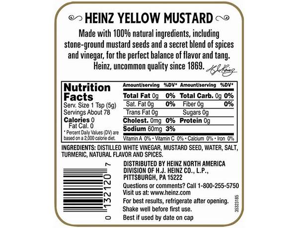 Heinz yellow mustard nutrition facts