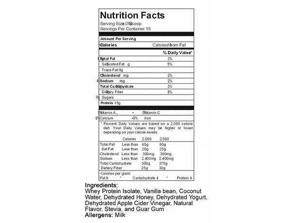 Hippro vanille nutrition facts