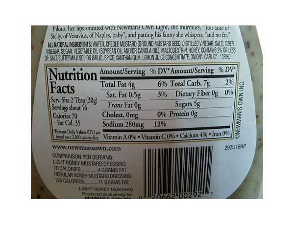 Honey mustard dressing nutrition facts