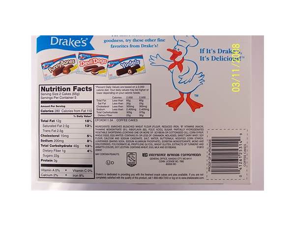 Hostess coffee cakes nutrition facts