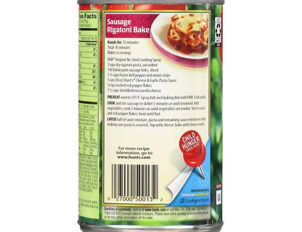 Hunts cheese and garlic spaghetti sauce, 24 oz nutrition facts