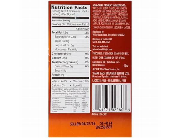 Id hazelnut creamer (singles) nutrition facts