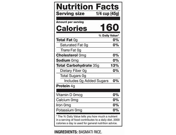 Indian basmati rice nutrition facts