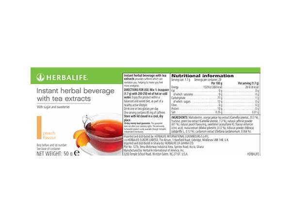 Instant herbal beverage nutrition facts