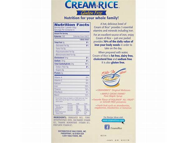 Instant hot cereal nutrition facts