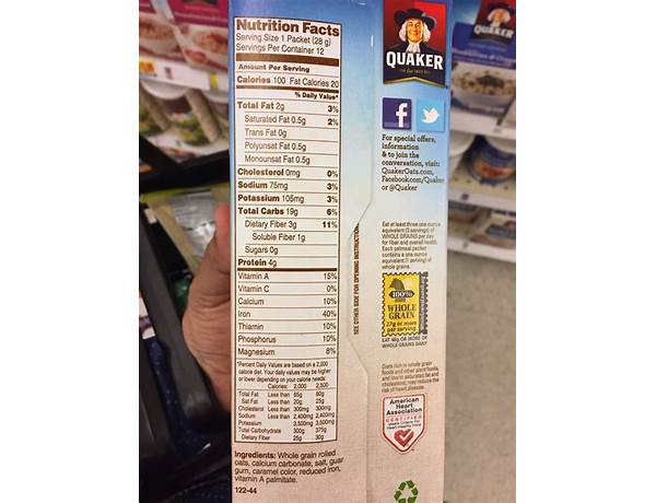 Instant oatmeal, original food facts