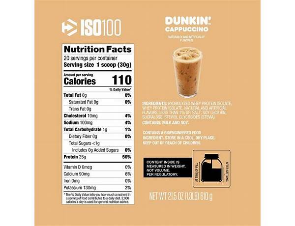 Iso 100 dunkin cappuccino food facts