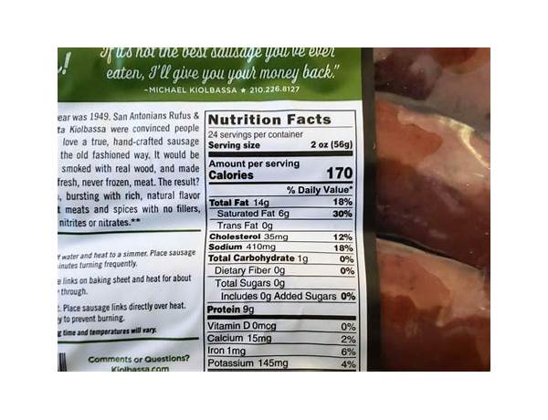 Jalapeño smoked sausage food facts