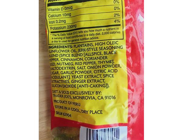 Jerk-style plantain chips nutrition facts