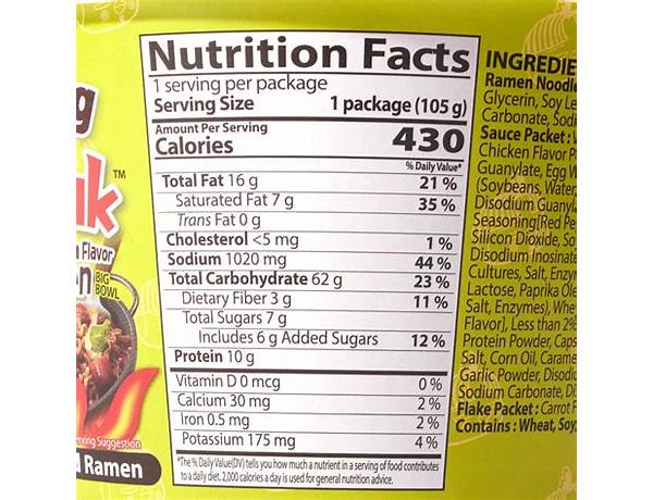 Jjajang ramen nutrition facts