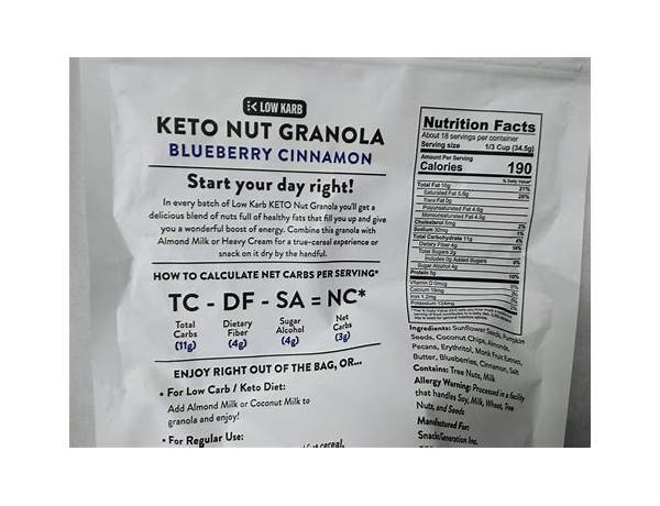 Keto granola nutrition facts