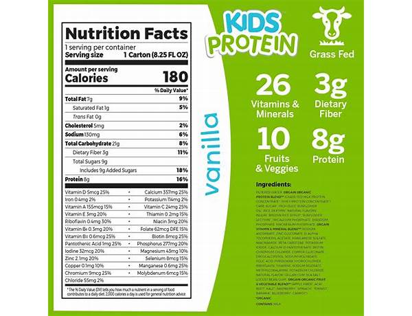 Kids protein organic nutritional shake food facts