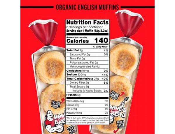 Killer classic organic english muffins, killer classic food facts