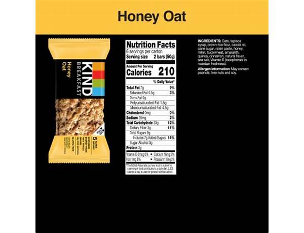 Kind, breakfast bars, honey oat food facts