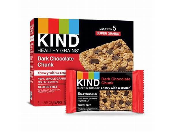 Kind, healthy grains granola bar, dark chocolate chunk food facts