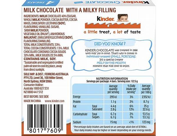 Kinder chocolate food facts