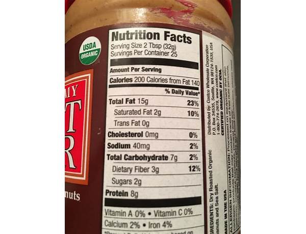 Kirkland organic creamy peanut butter food facts