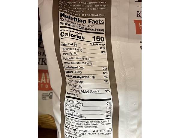 Kirkland signature kettle himalayan salt chips nutrition facts