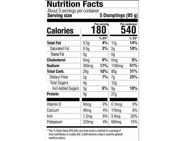 Korean bbq vegetable dumplings nutrition facts