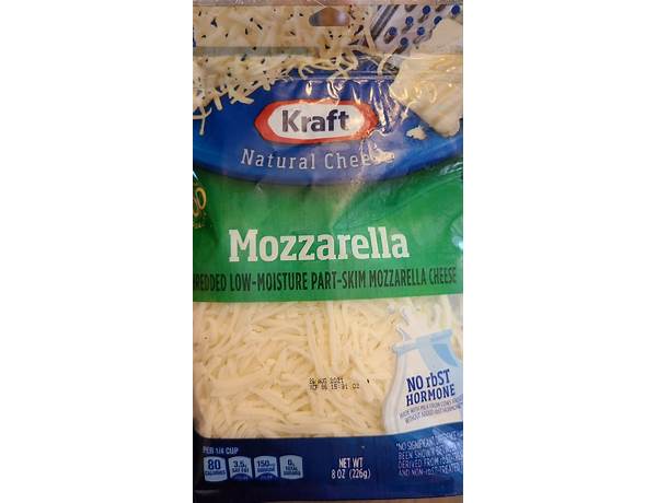 Kraft zip pak shredded mozzarella cheese, 8 ounce food facts